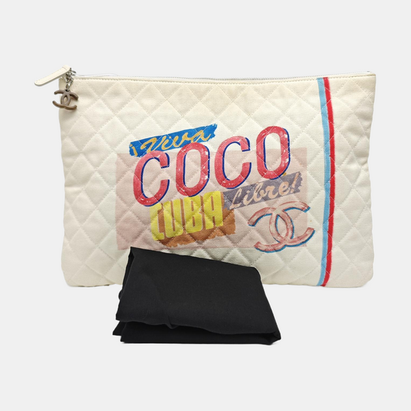 Quilted Canvas Clutch White