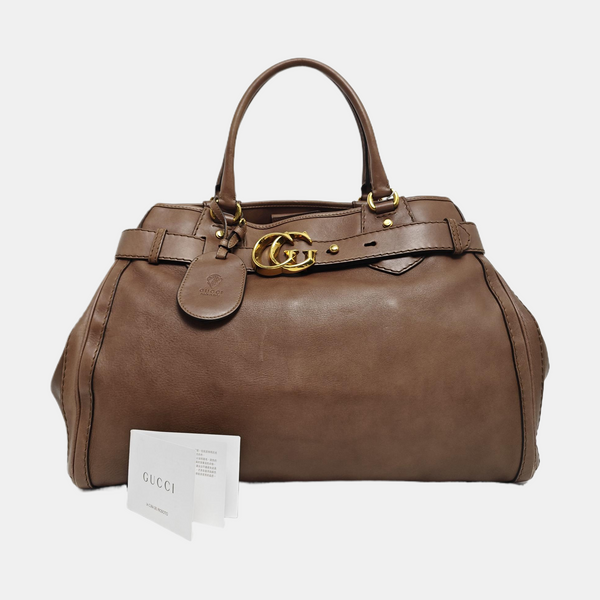 Calfskin Top Handle Bag Brown