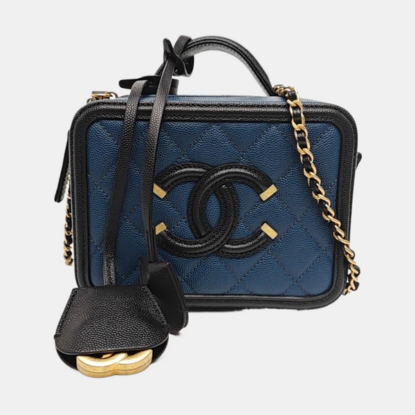 FILIGREE Small Quilted Grained Calfskin Blue