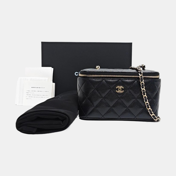 VANITY CASE Small Quilted Grained Calfskin Black