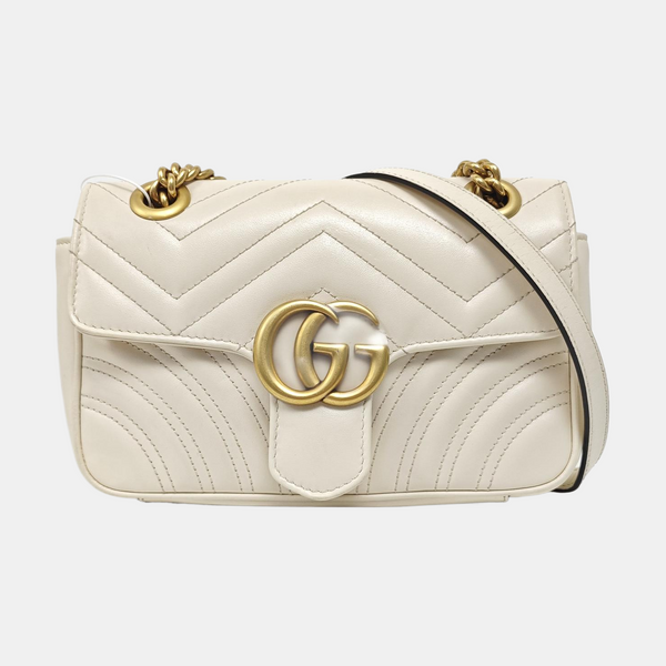 GG Marmont Small Quilted Calfskin White