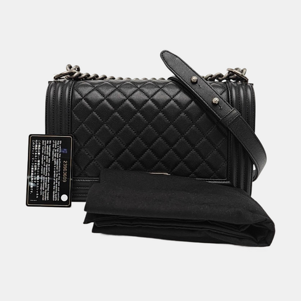 BOY CHANEL Medium Quilted Grained Calfskin Black