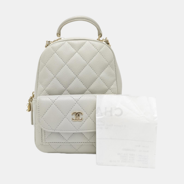 Quilted Grained Calfskin Backpack Mini Gray