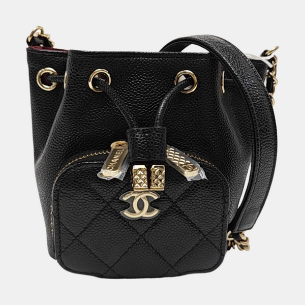 Quilted Grained Calfskin Super Mini Black