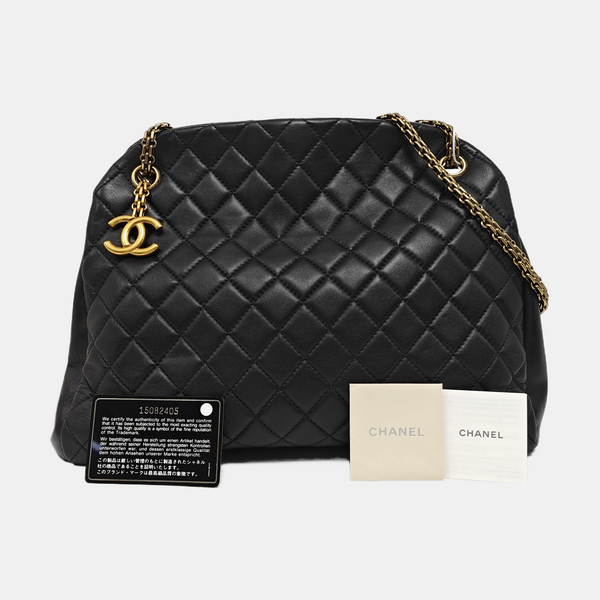 JUST MADEMOISELLE Large Quilted Lambskin Black