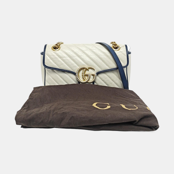 Authenticated pre-owned GG Marmont Medium Quilted Calfskin White - Crossbody Bag at Looply
