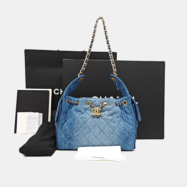 CHANEL 25 Small Quilted Suede Blue