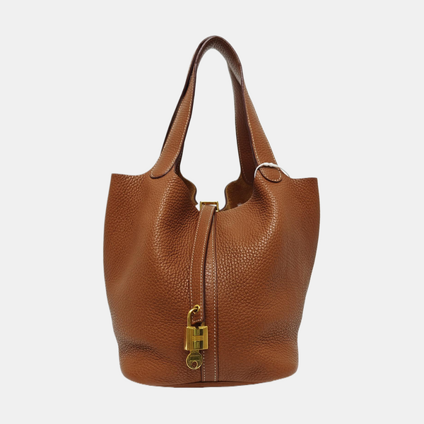 Authenticated pre-owned Picotin Lock 22 Clemence Brown - Bucket Bag at Looply