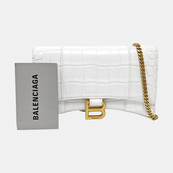 Hourglass Wallet On Chain Mini Calfskin White