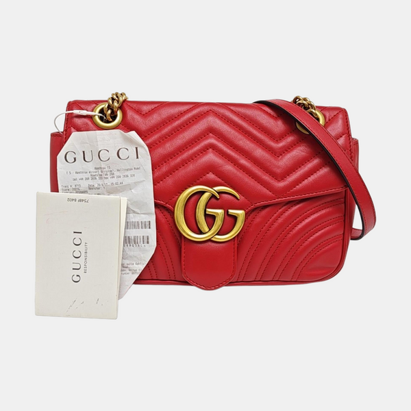 GG Marmont Medium Quilted Calfskin Red