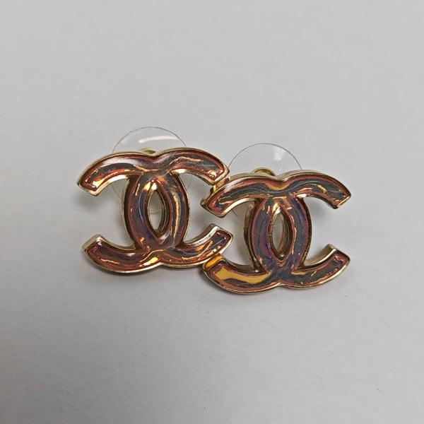 CC Logo Metal Pink Stud Earrings