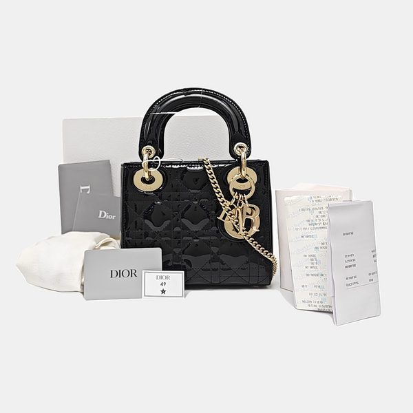 Lady Dior Mini Cannage Patent Leather Black