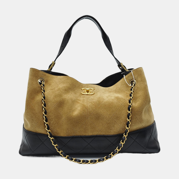 Quilted Suede Top Handle Bag Large Brown