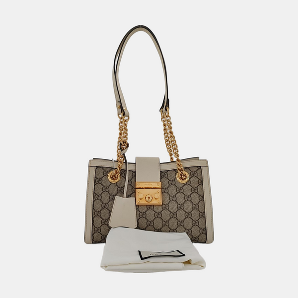 Padlock Small Monogram Coated Canvas Beige
