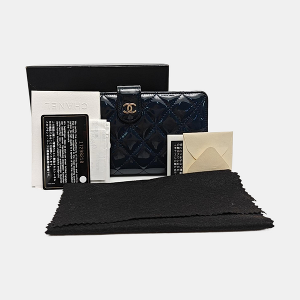 Quilted Patent Calfskin Wallet Blue
