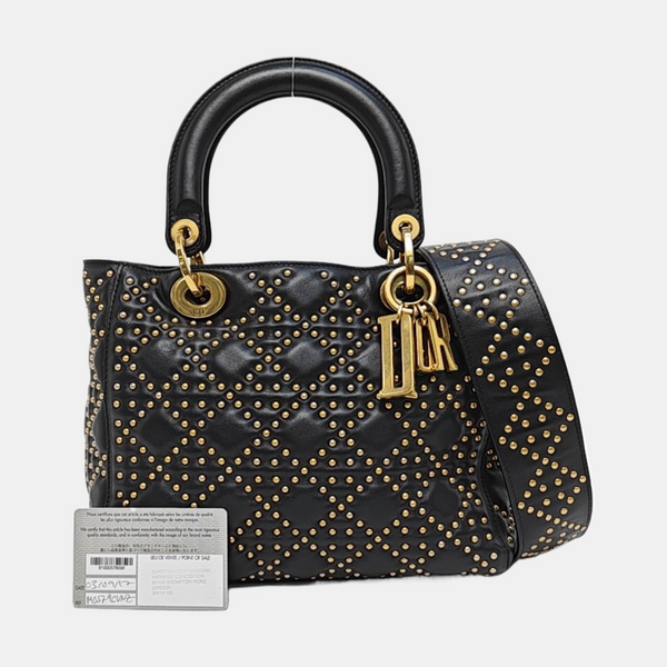 Authenticated pre-owned Lady Dior Medium Cannage Calfskin Black - Tote Bag at Looply