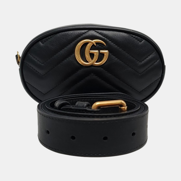 Authenticated pre-owned GG Marmont Quilted Calfskin Black - Belt Bag at Looply