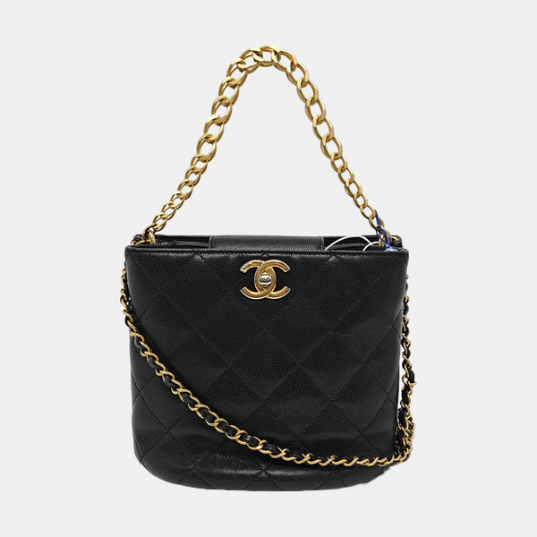 Quilted Grained Calfskin Shoulder Bag Black