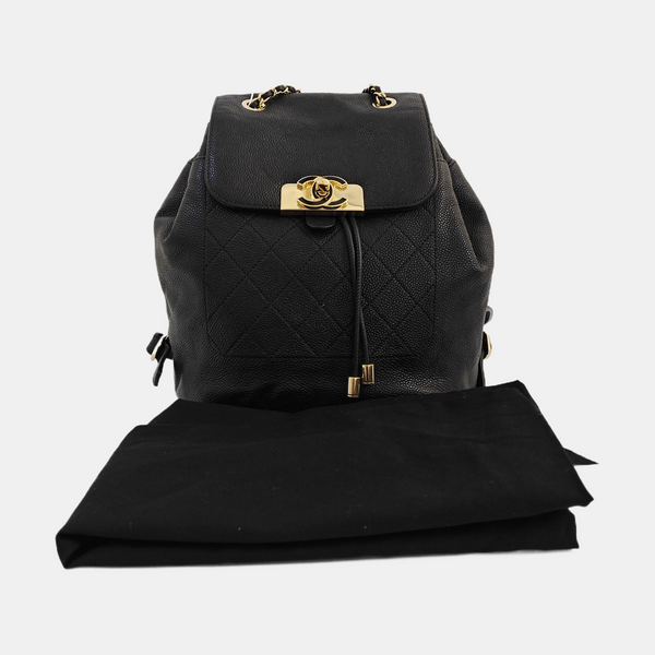 Quilted Grained Calfskin Backpack Black