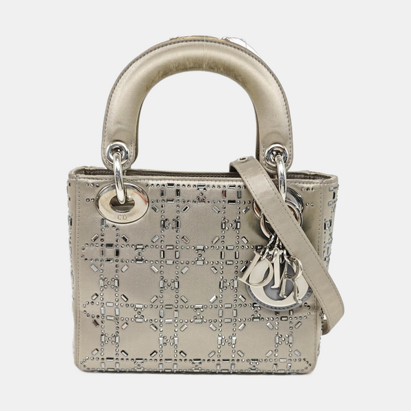 Authenticated pre-owned Lady Dior Mini Cannage Silk Satin Gray - Tote Bag at Looply