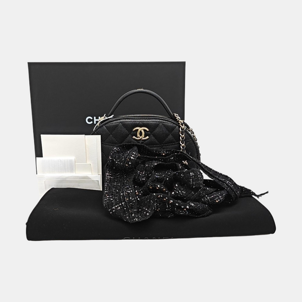 Quilted Grained Calfskin Shoulder Bag Black