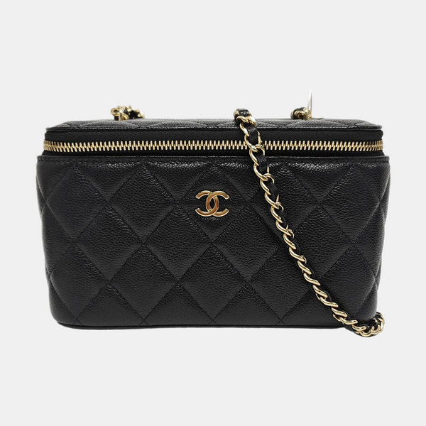 VANITY CASE Small Quilted Grained Calfskin Black