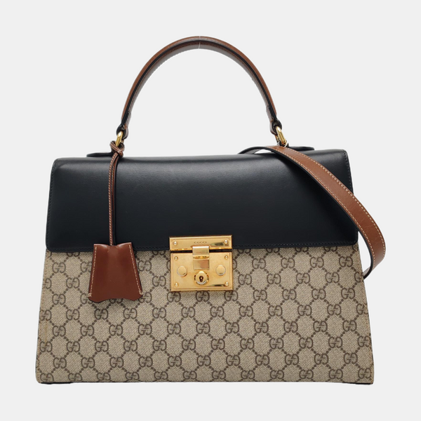 Padlock Medium Monogram Coated Canvas Beige