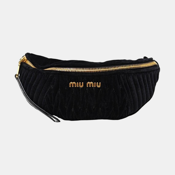 Two-Tone Waist Bag Quilted Velvet Black