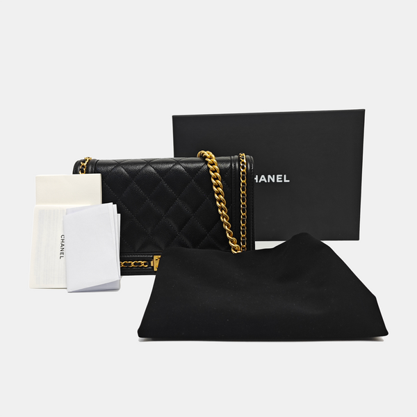 BOY CHANEL Mini Quilted Grained Calfskin Black