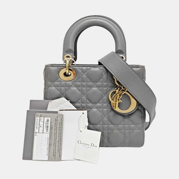 Lady Dior Small Cannage Lambskin Gray