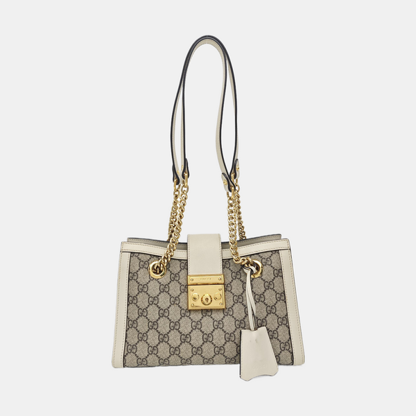Padlock Small Monogram Coated Canvas Beige