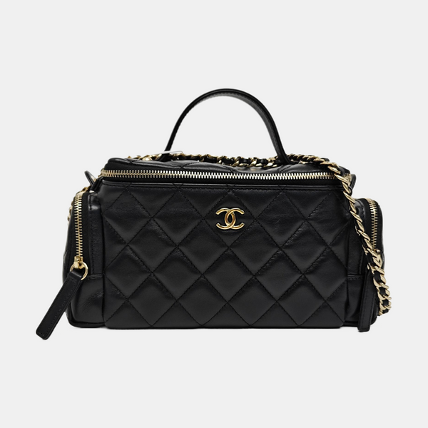 VINTAGE COSMETIC BAGS Quilted Lambskin Black