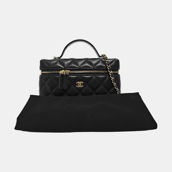 Quilted Grained Calfskin Shoulder Bag Black