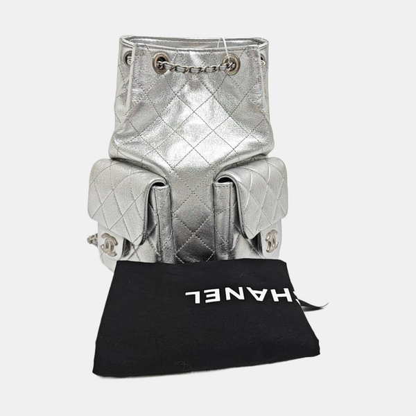 Quilted Lambskin Backpack Silver