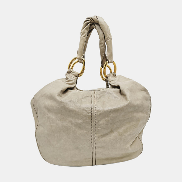 Leather Top Handle Bag Beige