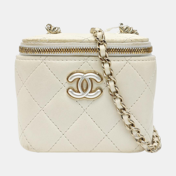 VANITY CASE Mini Quilted Lambskin White