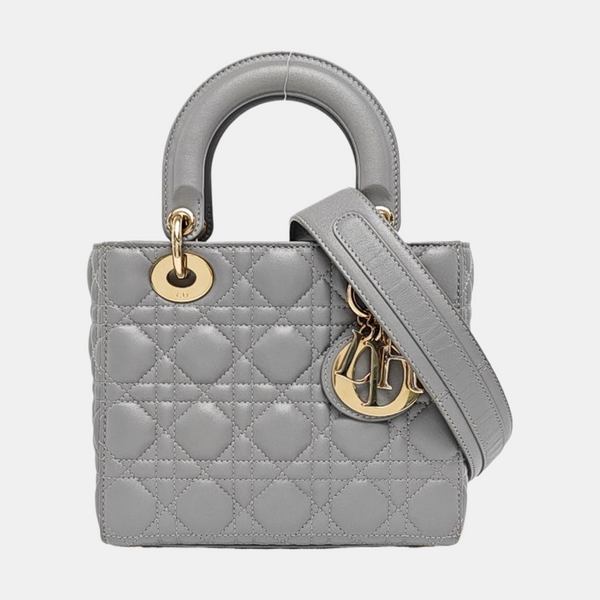 Authenticated pre-owned Lady Dior Small Quilted Lambskin Grey - Tote Bag at Looply