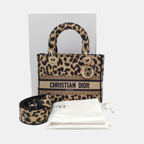 Authenticated pre-owned Lady Dior Medium Fabric Beige - Tote Bag at Looply