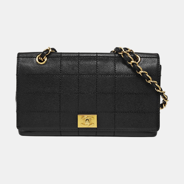Quilted Grained Calfskin Shoulder Bag Black