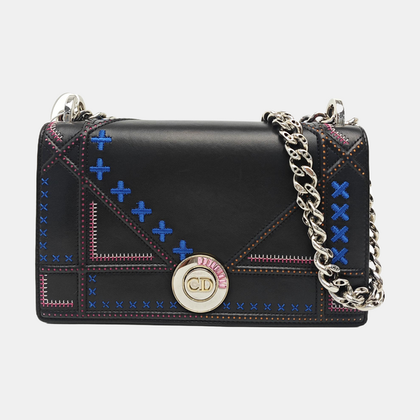 Cannage Calfskin Shoulder Bag Black