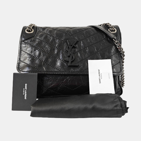 NIKI Medium Chevron Calfskin Black