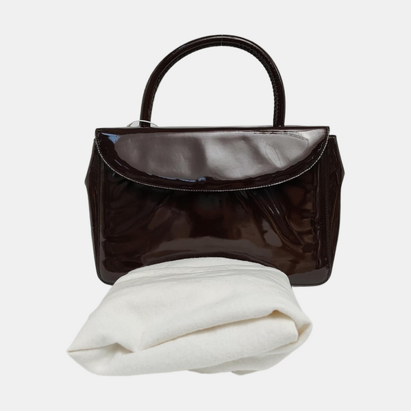 Patent Leather Top Handle Bag Brown