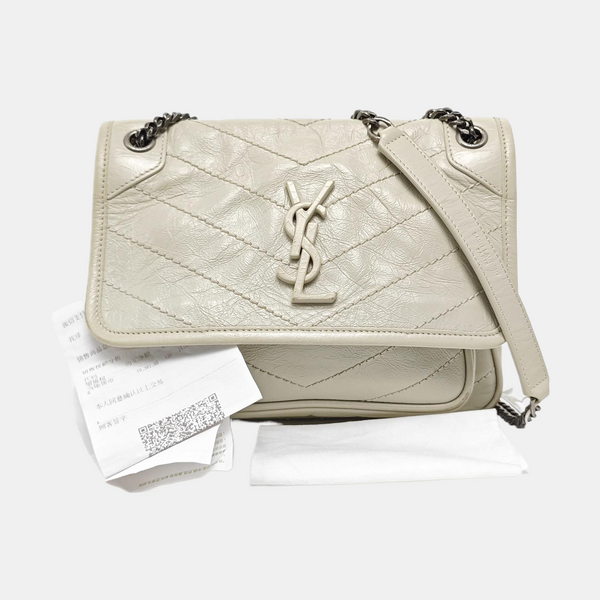 NIKI Small Chevron Calfskin White