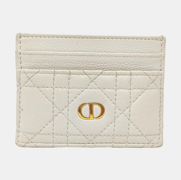 Lady Dior Cannage Calfskin White Card Holder