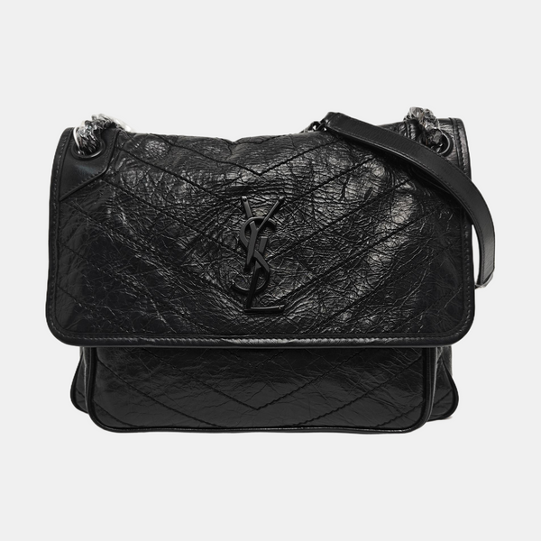 NIKI Medium Chevron Calfskin Black