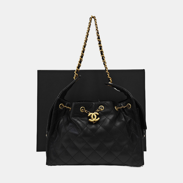 CHANEL 25 Small Quilted Grained Calfskin Black