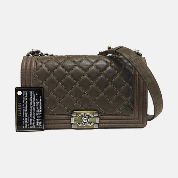 BOY CHANEL Medium Quilted Calfskin Gray
