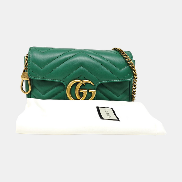 Authenticated pre-owned GG Marmont Mini Quilted Calfskin Green - Shoulder Bag at Looply