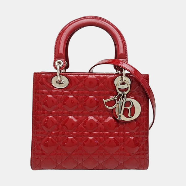 Lady Dior Medium Cannage Patent Leather Red