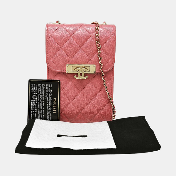 DOUBLE CC Quilted Grained Calfskin Pink